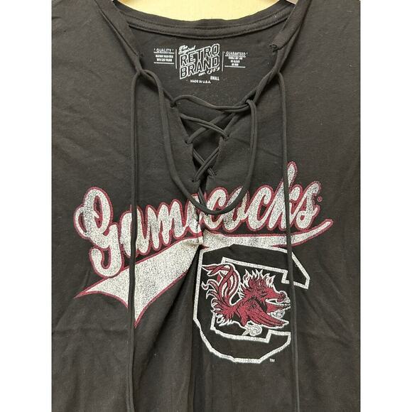 NWT Retro Brand Size Small South Carolina Gamecocks Lace Up V-Neck T-Shirt Black - Picture 3 of 9